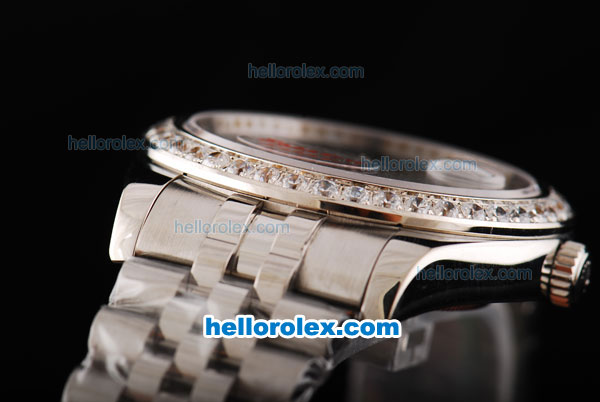 Rolex Datejust II Oyster Perpetual Automatic Movement Silver Case with Silver/Flower Dial and Diamond Bezel-SS Strap - Click Image to Close